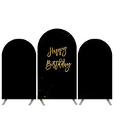 Lofaris Pure Black Gold Happy Birthday Arch Backdrop Kit Banner